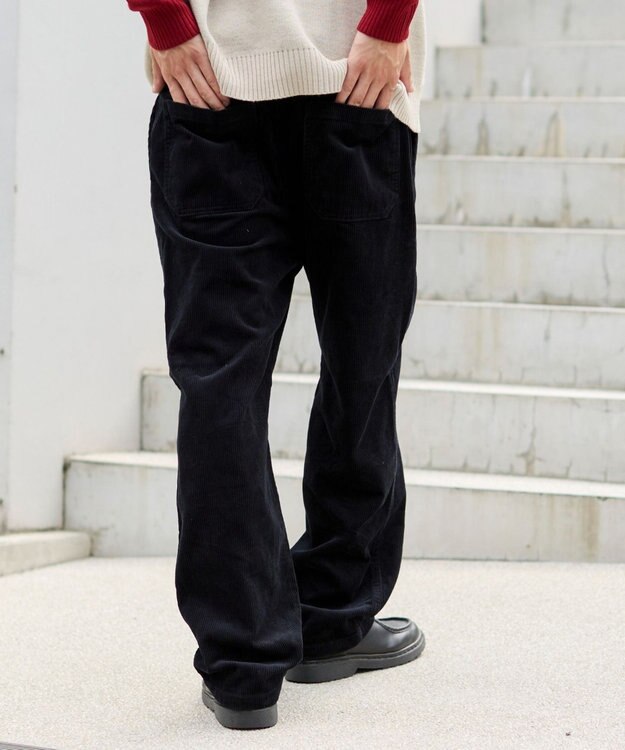 WEGO 【ユニセックス着用ITEM/ウエストゴム/SMLサイズ展開】コーデュロイイージーストレートパンツ ブラック