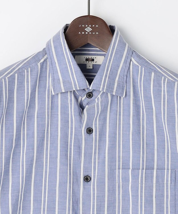 JOSEPH ABBOUD 【キングサイズ・清涼・リネンブレンド】コットンリネン ボイルコード　半袖 シャツ サックスブルー系1