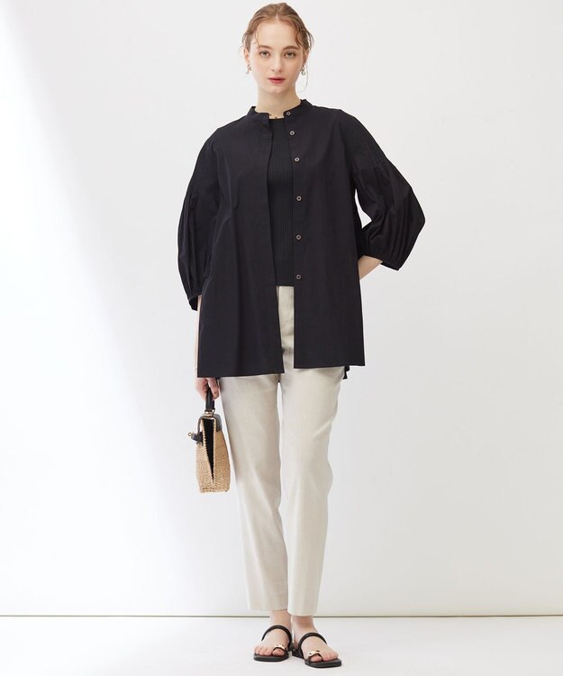 23区 【Indian Factory】コットンポプリン タックディテール チュニックブラウス ブラック