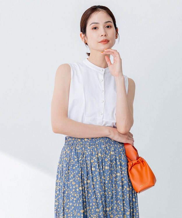 組曲 【洗える】ブラウスライクジャージーノースリーブ カットソー アイボリー系