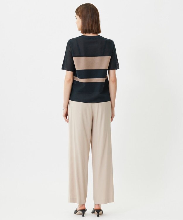 ICB 【洗える】 シアースムースボーダー ニット ネイビー×チノベージュ系