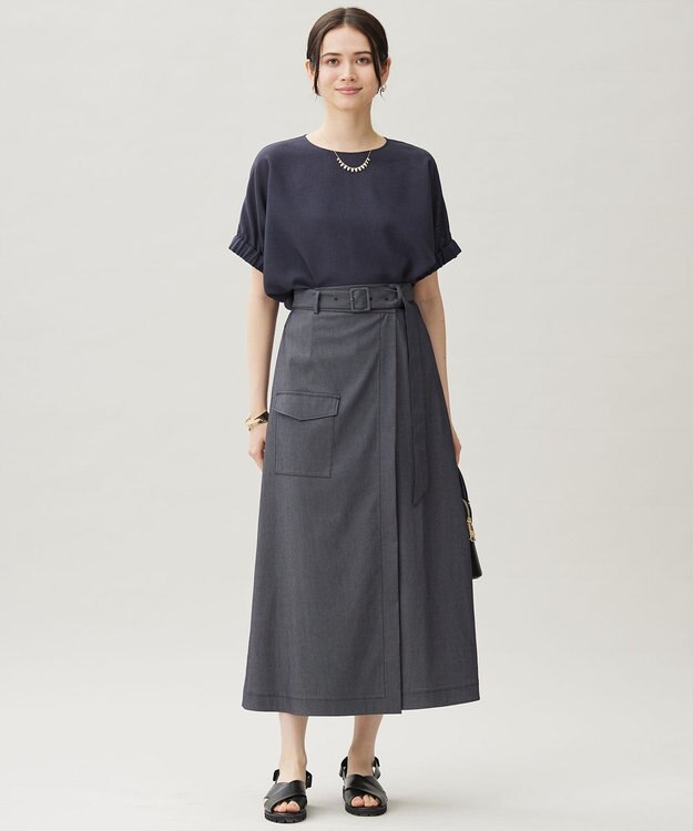 自由区 L 【カタログ掲載・接触冷感・UVカット・洗える】デニムライクボトムフレア スカート インディゴ