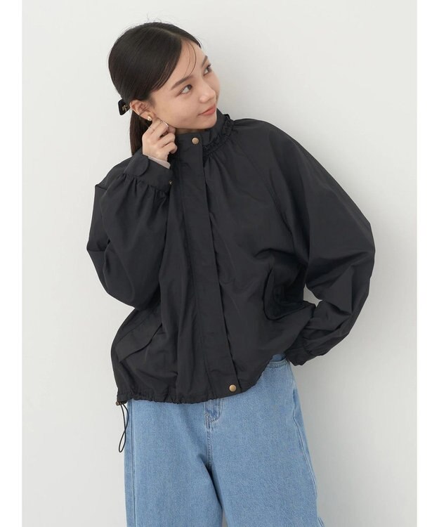 earth music&ecology スタンドフリルミリタリーブルゾン Black