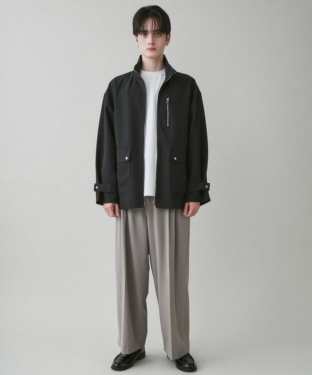 WEGO 起毛TR ワイドストレートスラックス 杢グレー