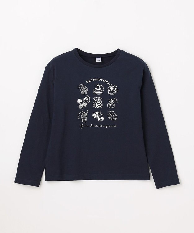 ANY KIDS 【一部店舗/WEB限定】【綿100%】プリント 長袖Tシャツ ネイビー×スイーツ