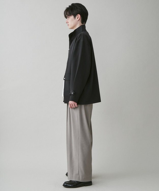 WEGO 起毛TR ワイドストレートスラックス 杢グレー