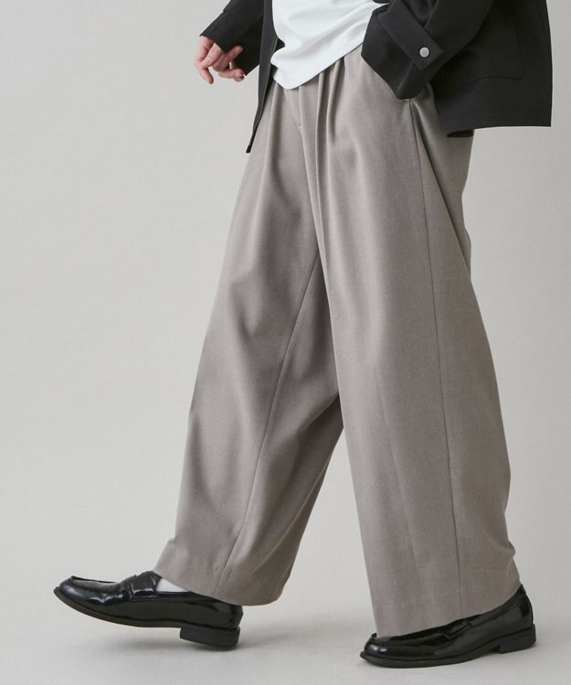 WEGO 起毛TR ワイドストレートスラックス 杢グレー