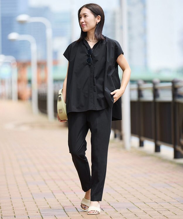 UNFILO FINE MOVE ギャザーブラウス ブラック