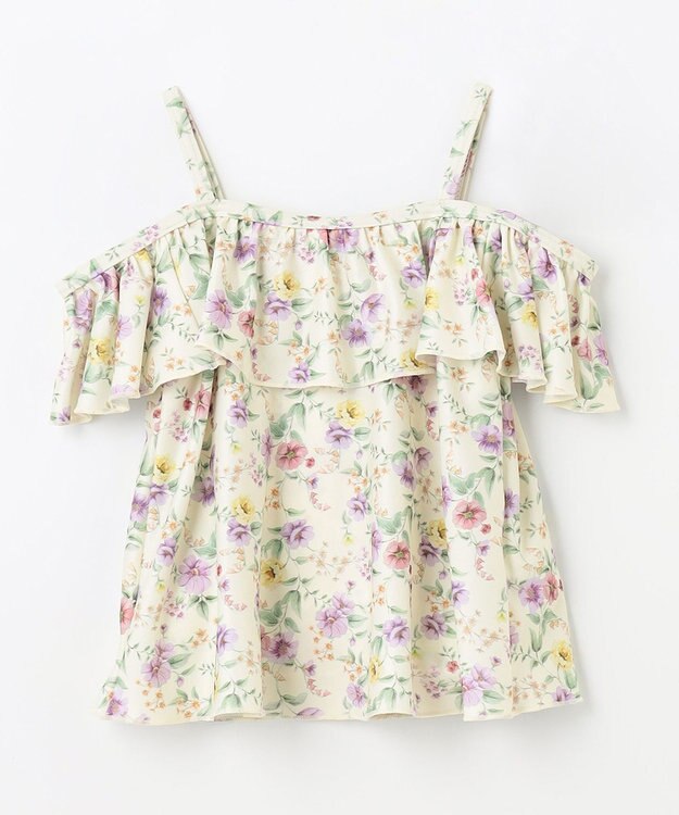 ANY KIDS 花柄×ドット柄 セパレート 水着 オフ花柄×ラベンダードット