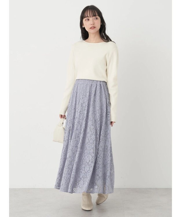 earth music&ecology 起毛レースフレアスカート Grayish Blue