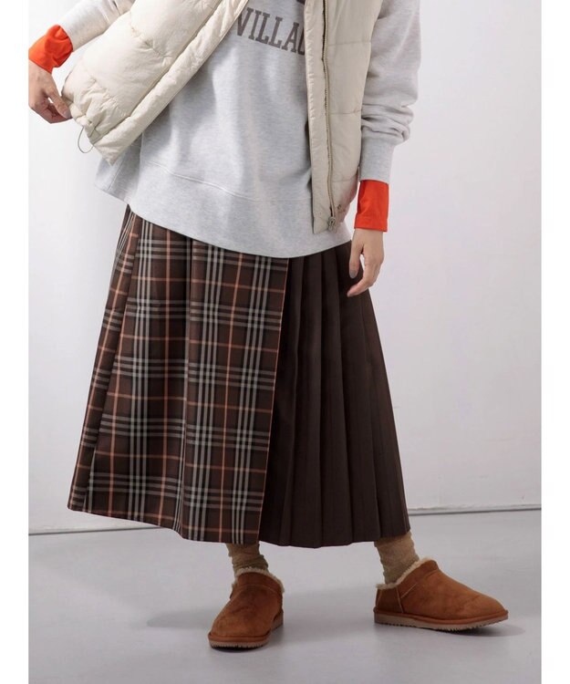 Green Parks アシメサイドプリーツスカート Brown
