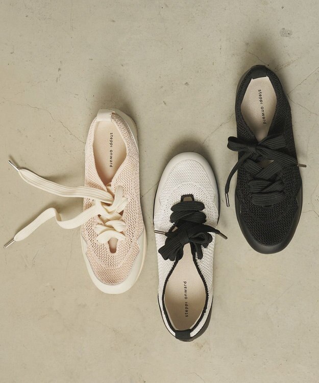 steppi ロープロ リボン スニーカー ブラック×ホワイト