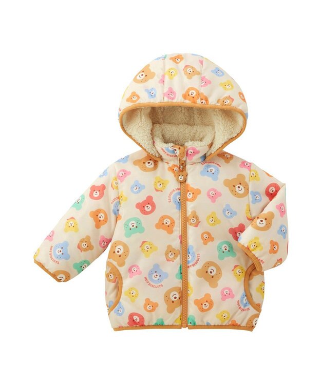 MIKI HOUSE HOT BISCUITS 【80-120cm】 カラフルビーンズ 裏ボアフリース リバーシブル総柄ジャンパー マルチカラー