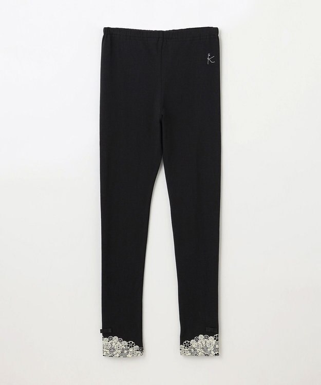 組曲 KIDS 【150-160㎝】10分丈フラワープリント レギンス ブラック系