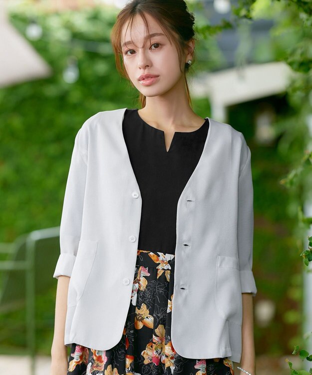 Tiaclasse 【洗える】 シアーカラーレスジャケット グレージュ