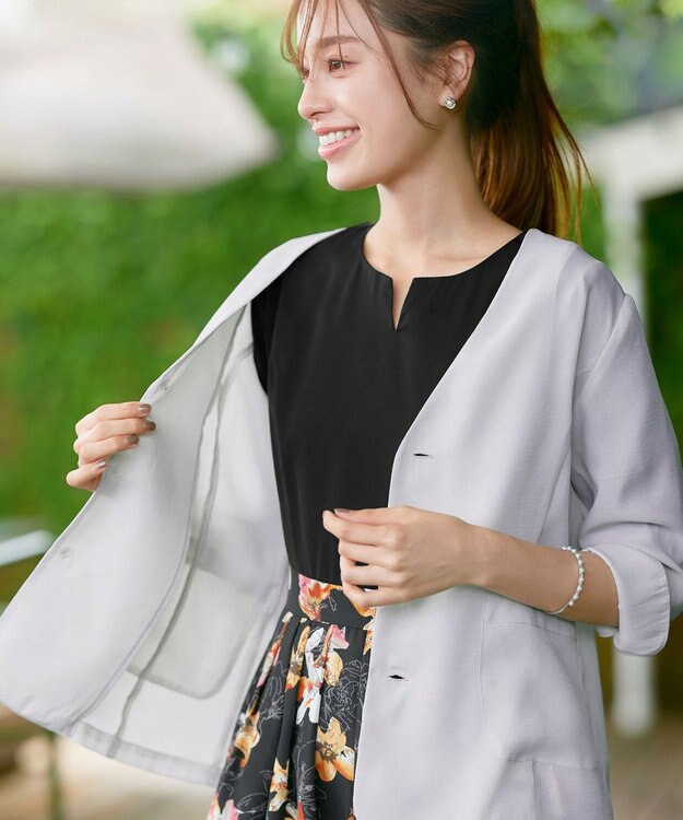 Tiaclasse 【洗える】 シアーカラーレスジャケット グレージュ