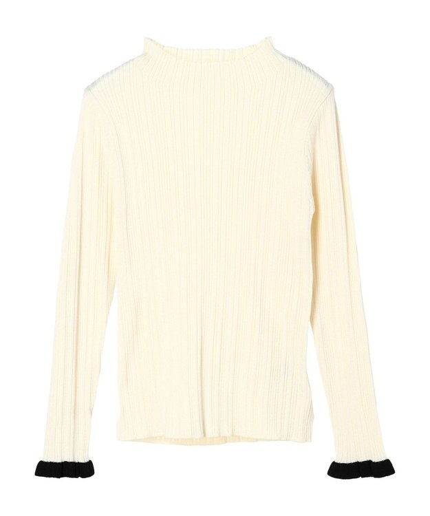 earth music&ecology 配色フリルニットプルオーバー Ivory