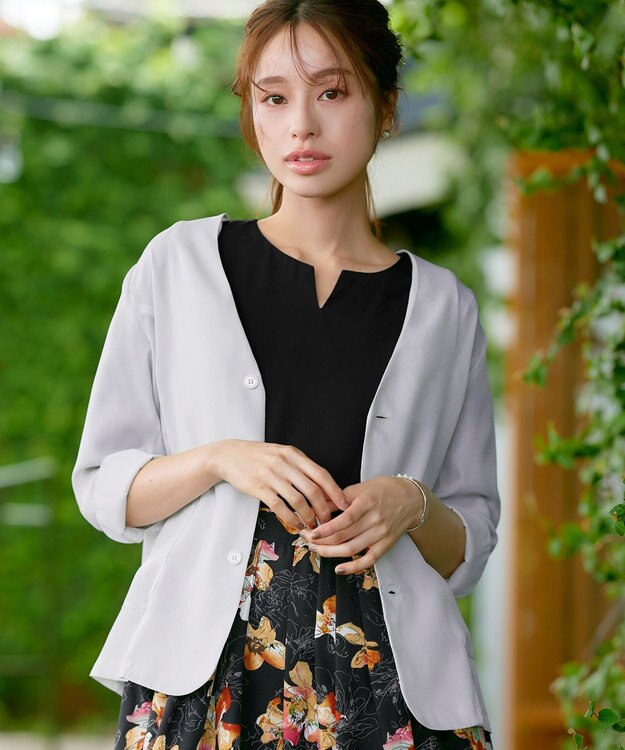 Tiaclasse 【洗える】 シアーカラーレスジャケット グレージュ