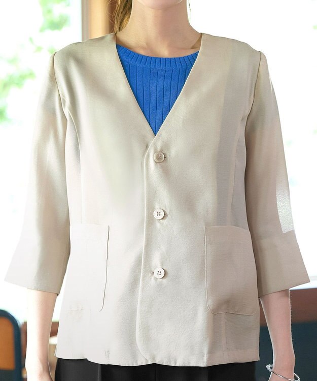 Tiaclasse 【洗える】 シアーカラーレスジャケット ベージュ