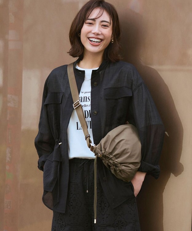 23区 【見上愛さん着用】リネンミックスシアースラブ ミリタリー シャツジャケット ブラック系