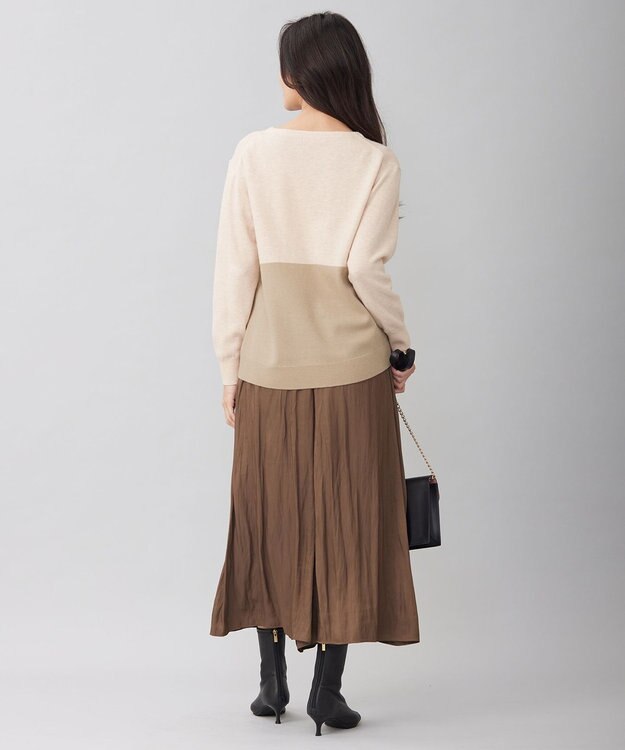 自由区 S 【洗える】セミウーステッドウールボートネック ニット ライトベージュ×ベージュ