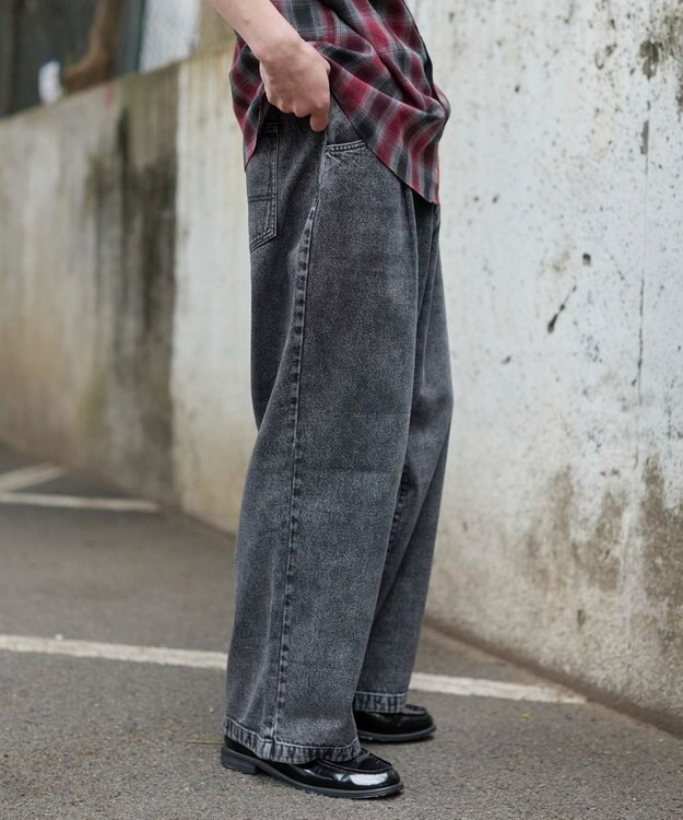 WEGO タックワイドストレートデニム デニムブラックソノタ