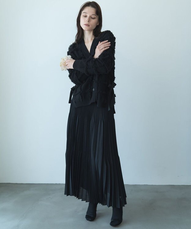 自由区 【カトリエムブーケ】Check frange フリンジカーディガン ブラック