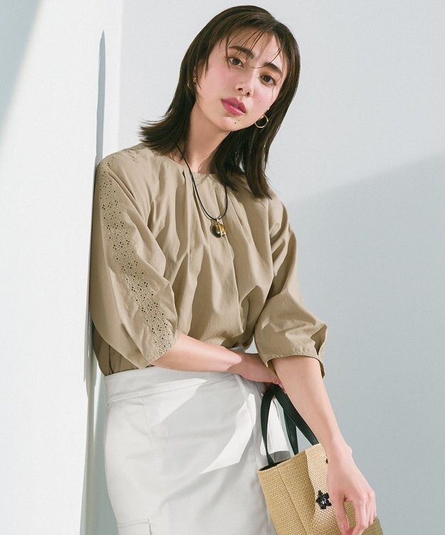 自由区 S 【洗える】エンブロイダリーブロードプルオーバー ブラウス シナモン