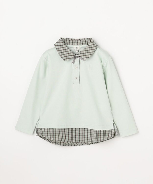 組曲 KIDS 【110-140㎝】 ミニチェック レイヤードトップス ミント