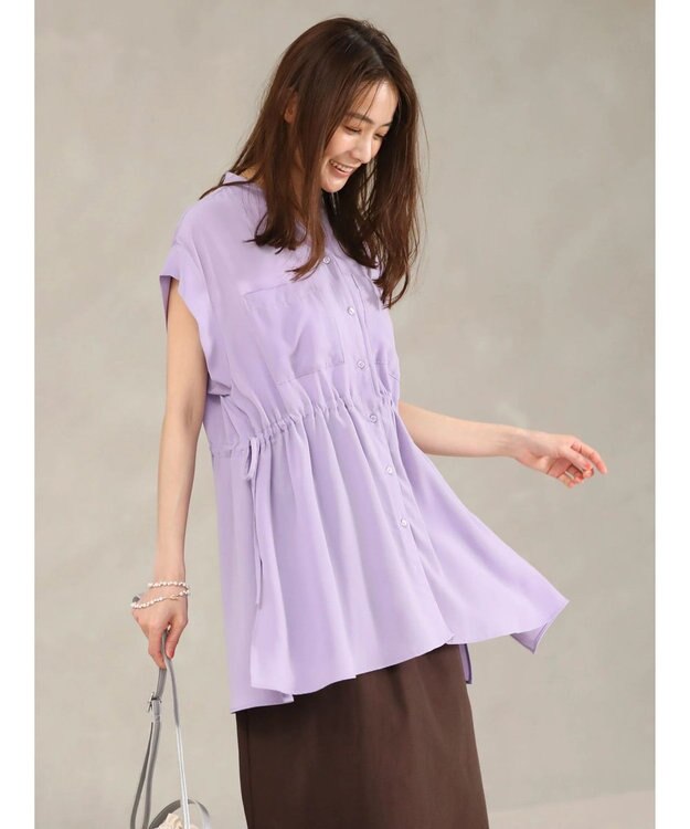 Green Parks ウエストドロストフレンチスリーブチュニック Purple