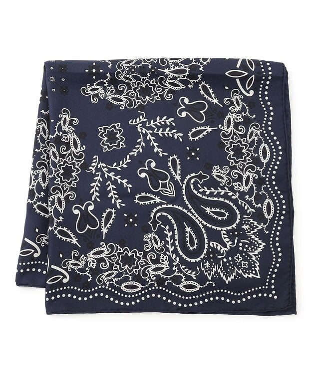 23区 【滝沢眞規子さん着用】manipuri ペイズリーモチーフ バンダナ シルク スカーフ ネイビー系