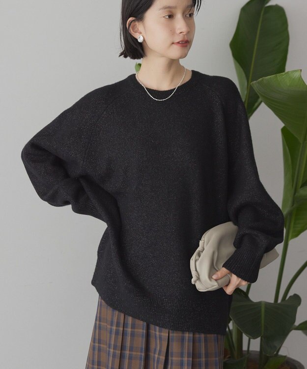 AMERICAN HOLIC ラグランラメニットプルオーバー Black
