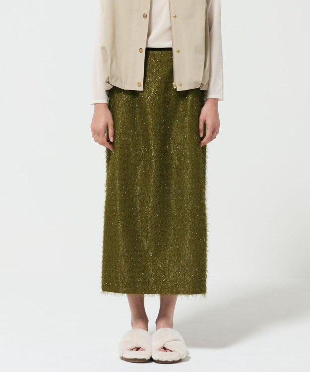 GRACE CONTINENTAL フリンジジャガードタイトスカート カーキ