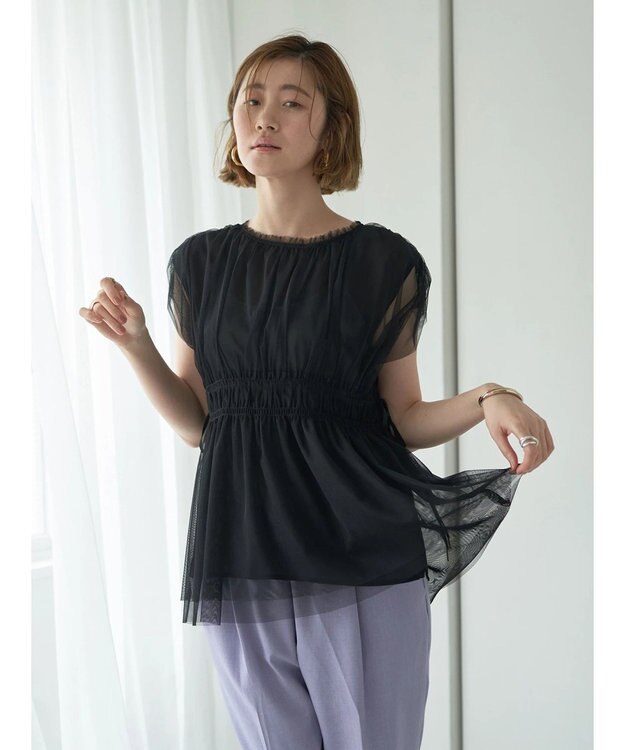 YECCA VECCA チュールギャザーブラウス Brown