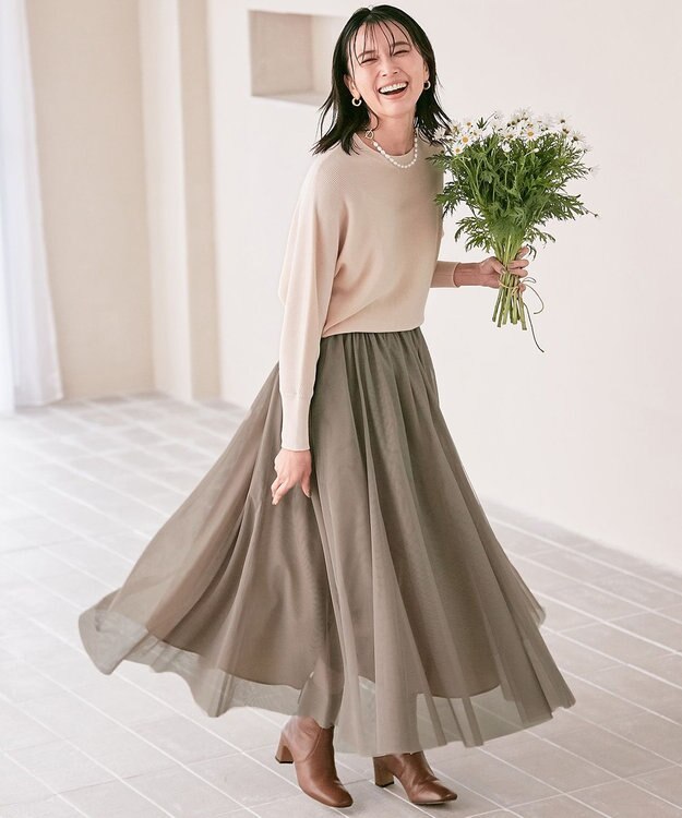 23区 【WEB限定/洗える】エアリーチュール スカート ベージュ系
