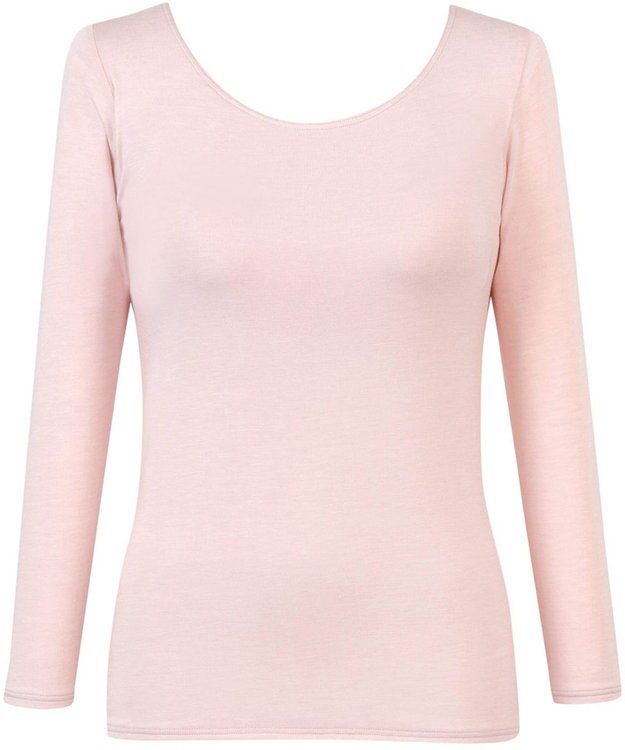 Wing カップ付きインナー あったか素材 ブラトップ ラク きれいなバストシルエット 【シンクロブラトップ  保温タイプ】 8分袖 長袖 秋 冬 ET1864 ウイング／ワコール ピーチ