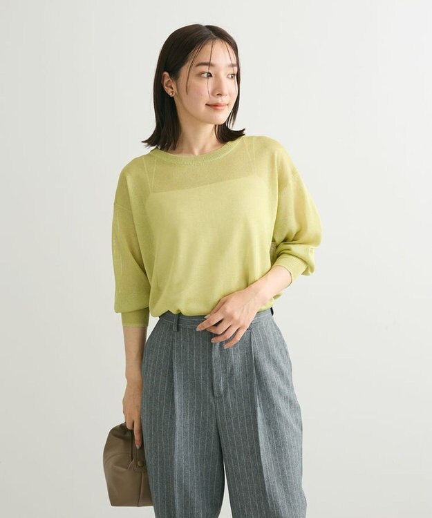 Green Parks ２ｗａｙ　７分袖ブライトシアーニットプルオーバー Green