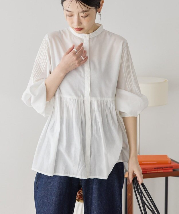 AMERICAN HOLIC バンドカラーピンタックブラウス Off White
