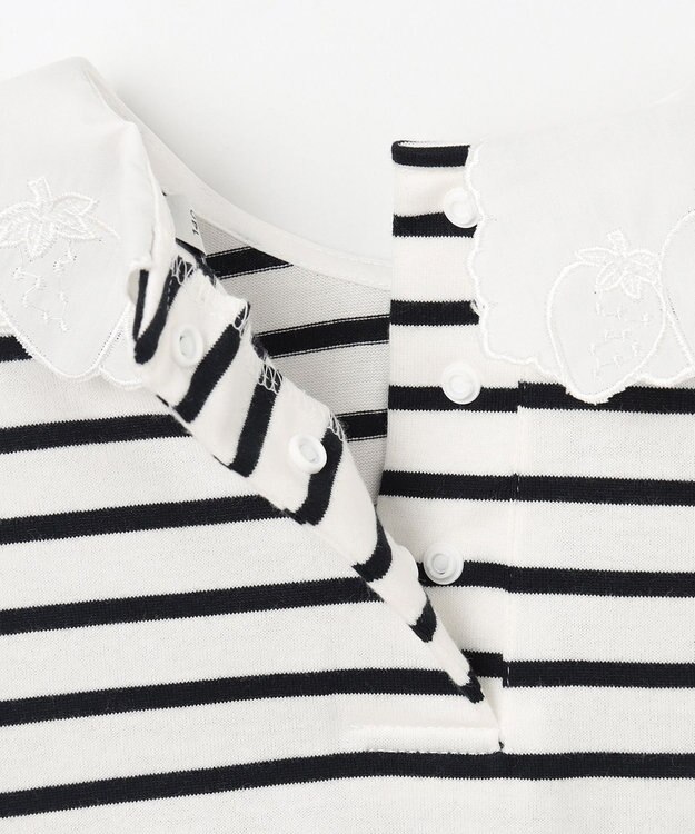 ANY KIDS 【チェリーベリーシリーズ】刺繍 ブラウス ホワイト×ブラックボーダー