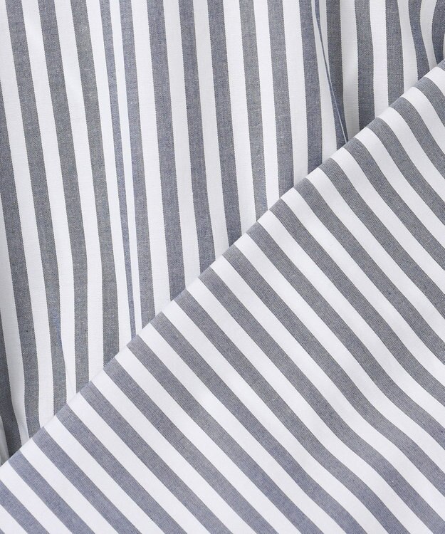 UNFILO コットンブロード フリルネックシャツ ネイビーストライプ