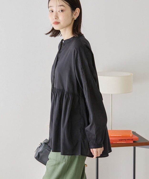 AMERICAN HOLIC バンドカラーピンタックブラウス Black