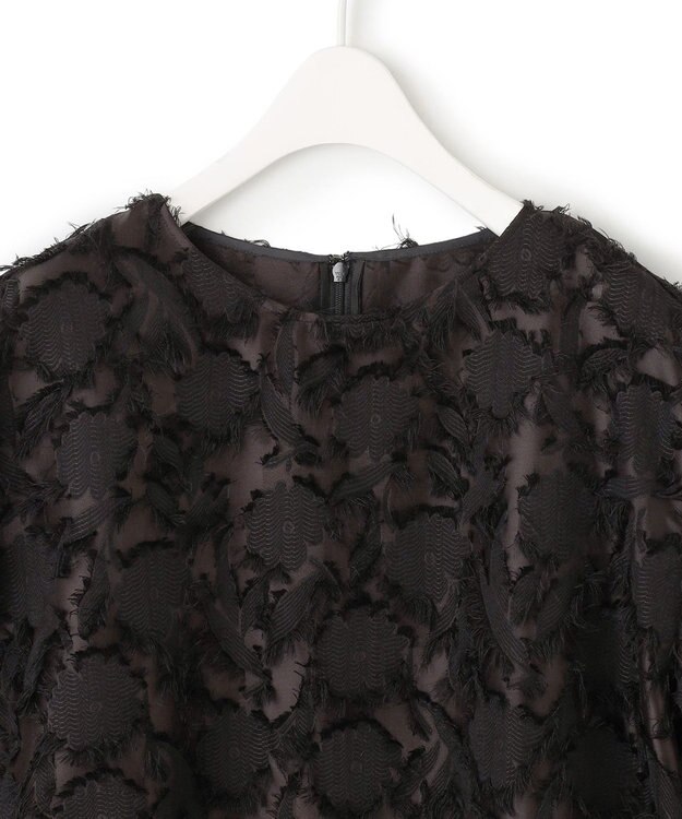 ICB 【洗える】 ヘアリーシアージャカード ブラウス ブラック系