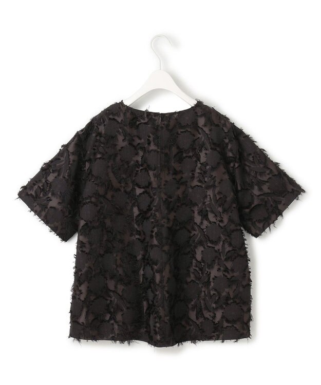 ICB 【洗える】 ヘアリーシアージャカード ブラウス ブラック系