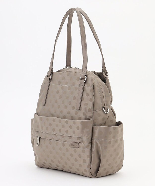 Y'SACCS ドットジャガードポーチ付きリュックサック ライトグレー