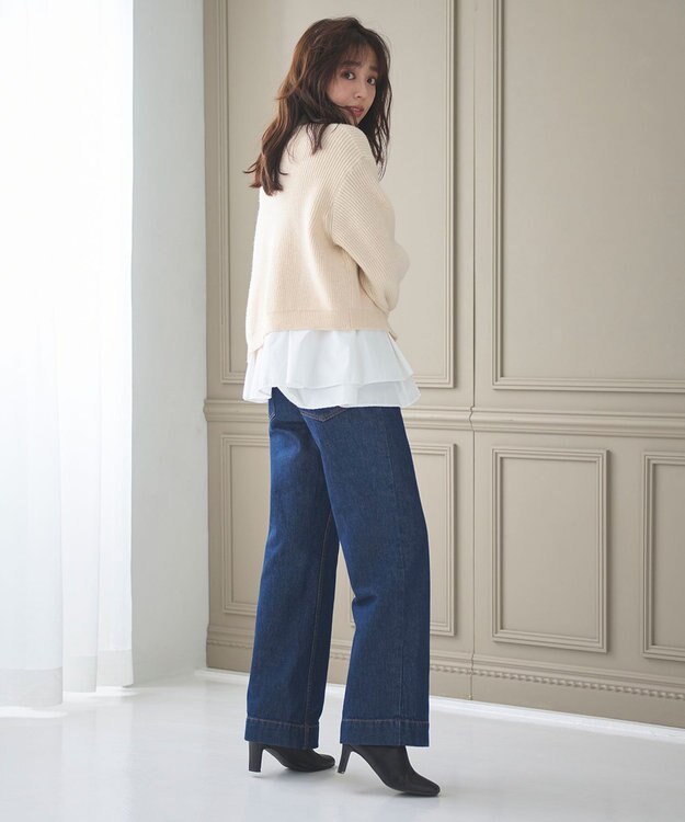 Feroux 【洗える】ラッフルレイヤード ニット アイボリー系