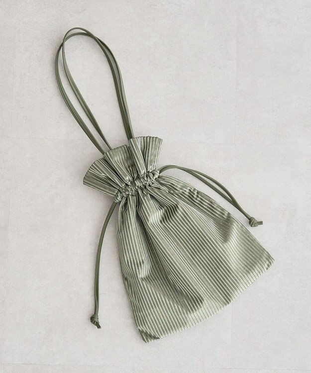 Green Parks ａｎｄｍｉｋｋａ．ラメベロアプリーツ巾着バッグ Khaki