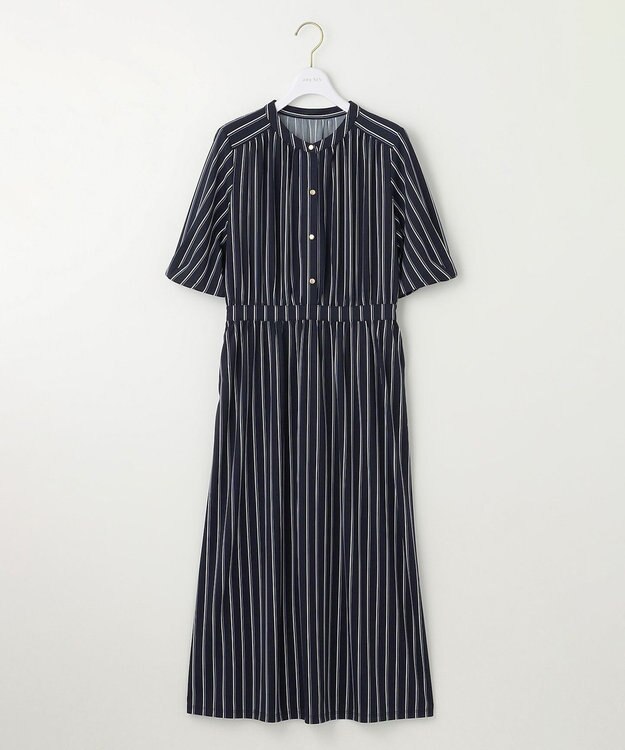 ANY SIS 【接触冷感・吸水速乾・UVケア】エアリードレープスムース ワンピース ネイビーストライプ