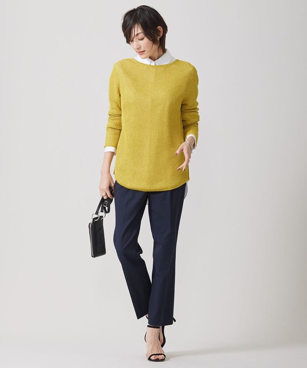 ICB 【洗える】 ペーパーブレンドシャインニット プルオーバー イエロー系