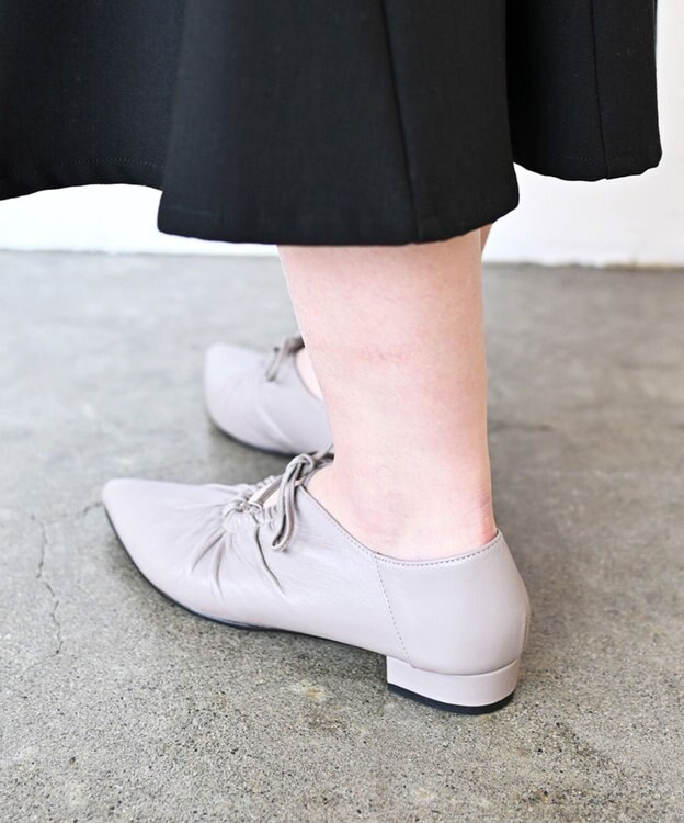 Pointer 日本製 本革ポインテッドトゥリボンパンプス オークグレー