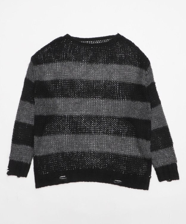 WEGO モヘアタッチボーダーBIGニット グレーボーダー